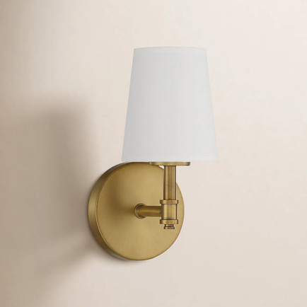 Shiloh Dimmable Brass Armed Sconce Unlacquered Brass Bathroom Sconces