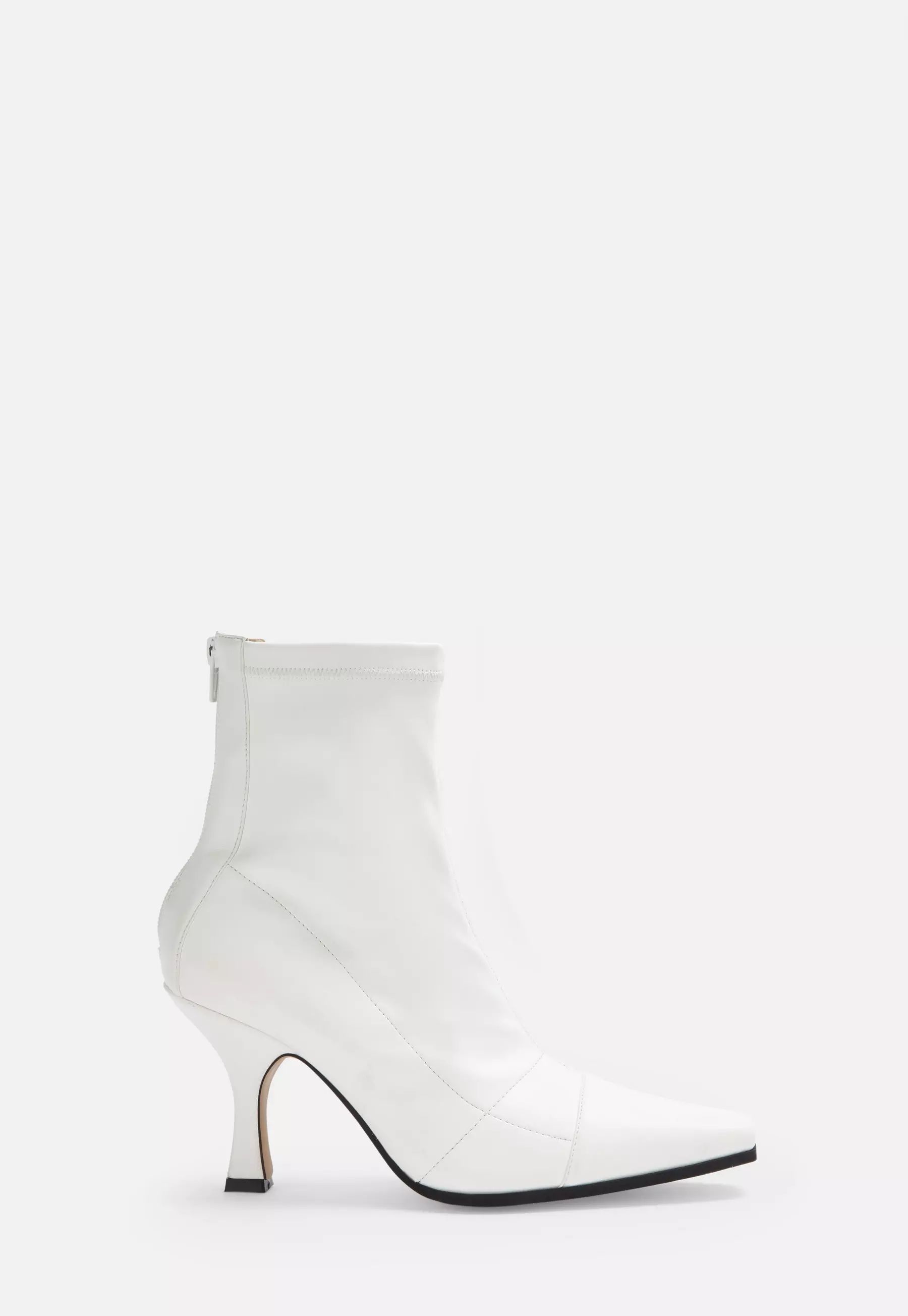 White Square Toe Mid Heel Ankle Boots | Missguided (US & CA)