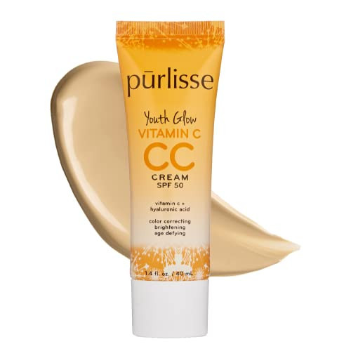 pūrlisse Youth Glow Vitamin C CC Cream with SPF 50 - Color Corrector Enriched with Sea Buckthorn, Vitamin C & Hyaluronic Acid - Boosts Radiance & Youthfulness - Paraben-Free - Light Medium (1.4 oz) | Amazon (US)
