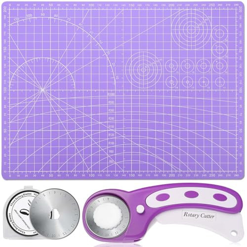Rotary Fabric Cutter and Mat Set, Audab Self Healing Sewing Mats Shirt Cutter 45mm Rotary Cutting Wheel with Fabric Tool Blades for Cloth Crafts Quilting Scrapbooking Hobby (A4 9" x 12" Purple) | Amazon (US)