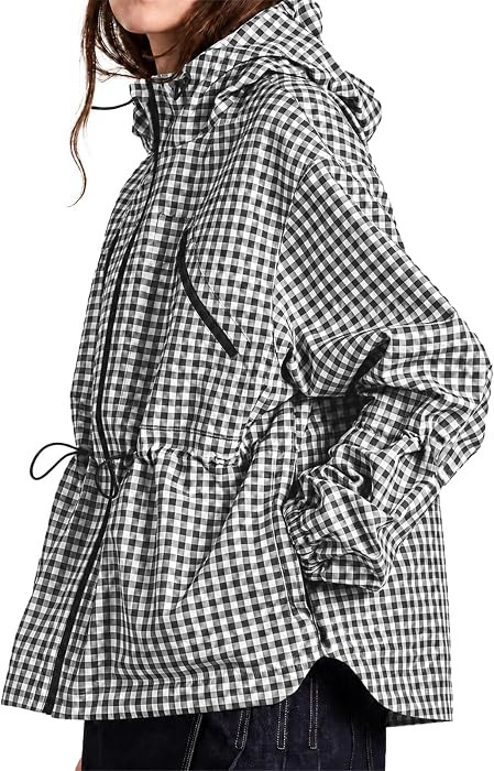 Fisoew Womens Rain Jacket Waterproof Plaid Raincoat Hooded Windbreaker | Amazon (US)
