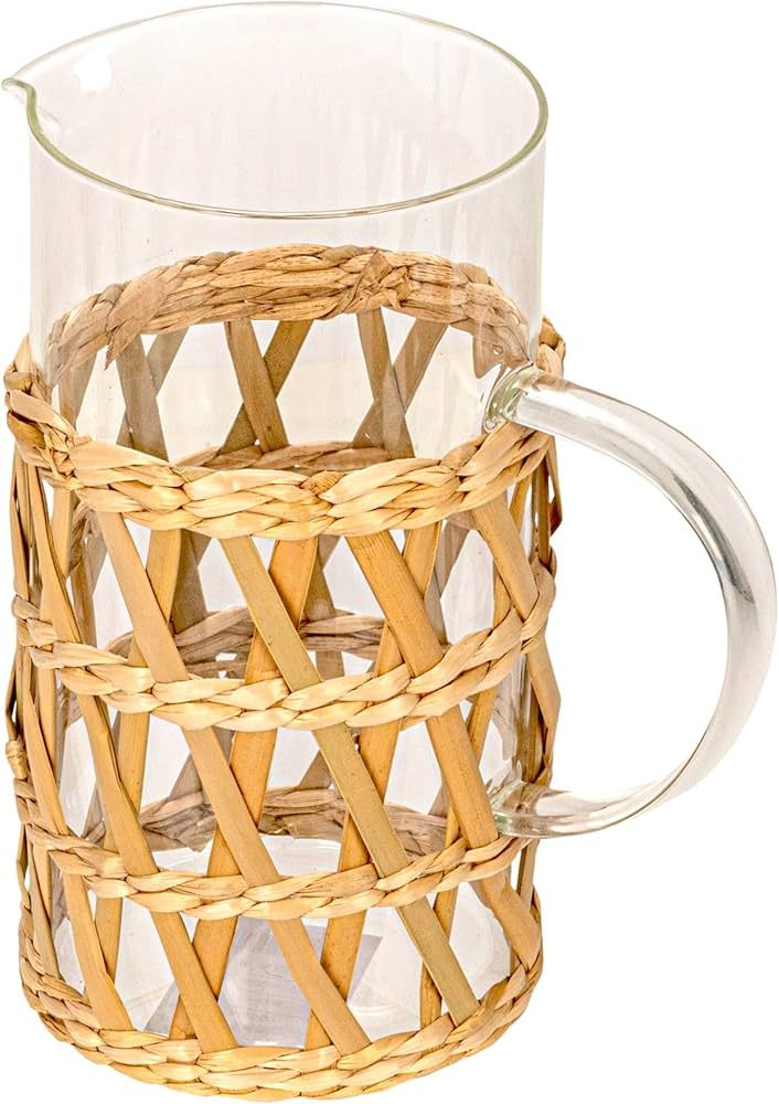 Creative Co-Op Glass Pitcher with Woven Sleeve, Natural | Amazon (US)