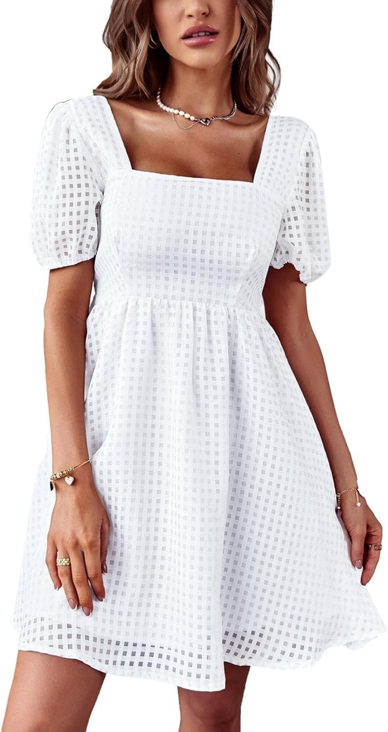 Raikamitu Women's Summer Lantern Sleeve Square Neck Dress Open Back Cute Babydoll A-Line Vintage ... | Amazon (US)