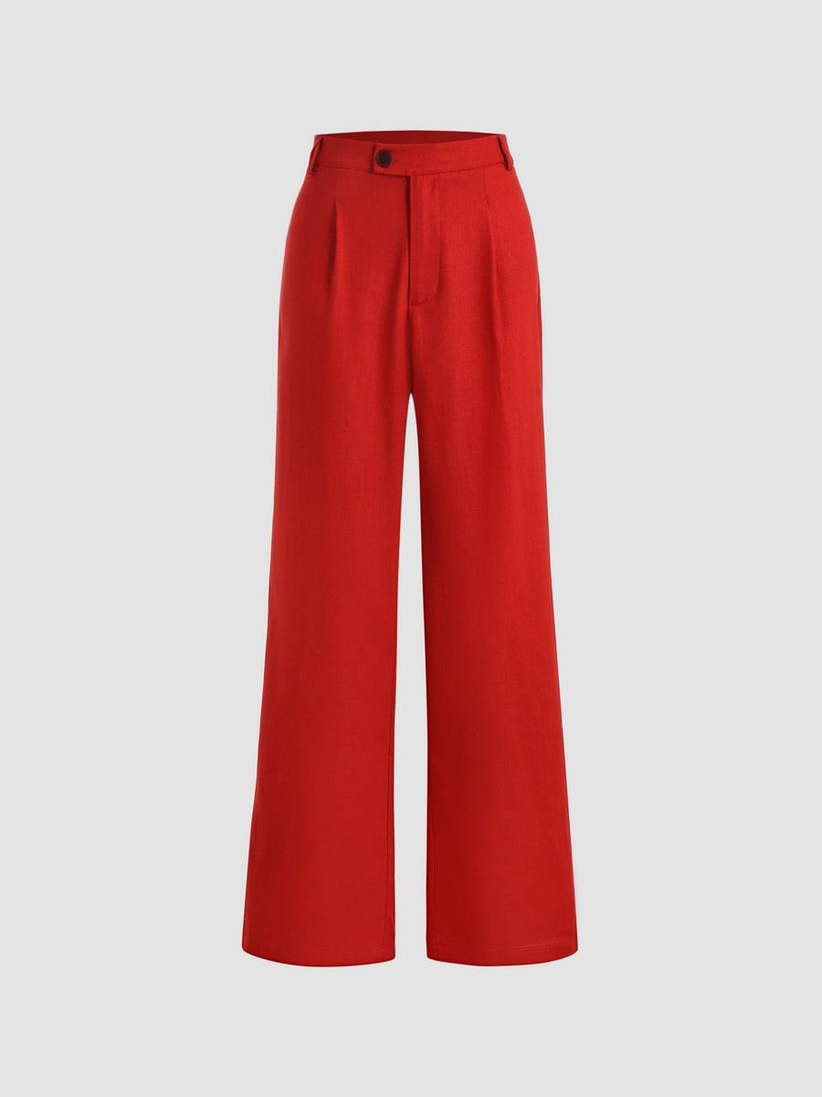 Red Solid Wide Leg Trousers | Cider