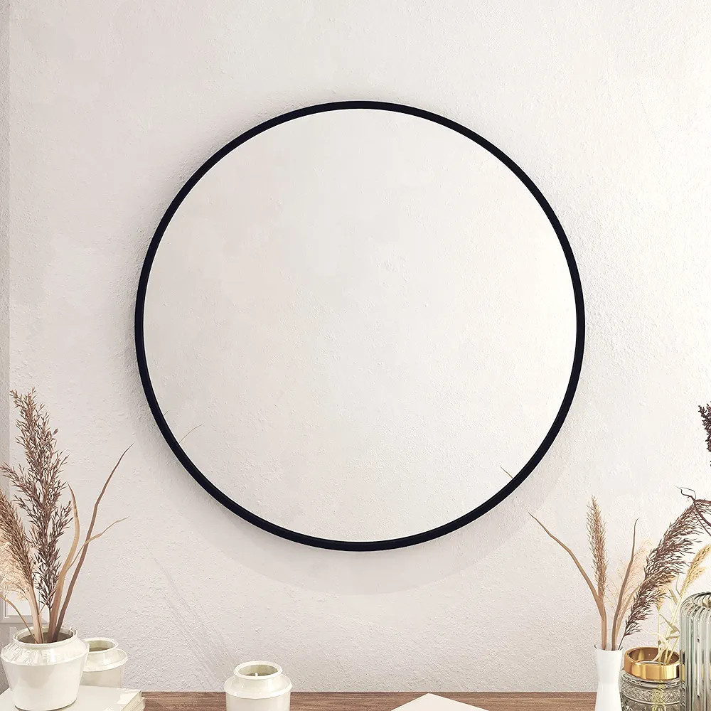 Black Circle Wall Mirror 30 Inch Black Round Wall Mirror for Entryways, Washrooms, Living Rooms -... | Amazon (US)