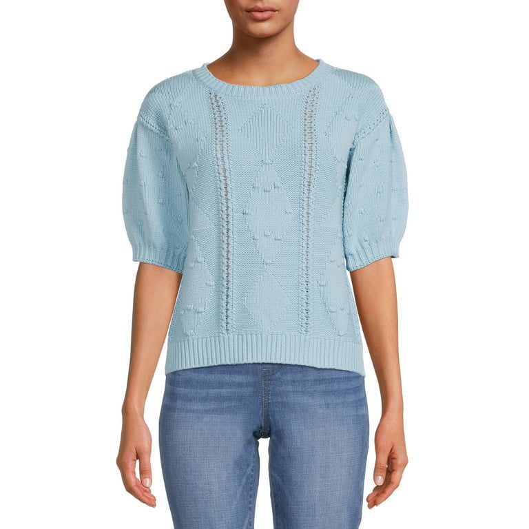 Time and Tru Women's Pullover Cable Sweater with Short Sleeves | Walmart (US)