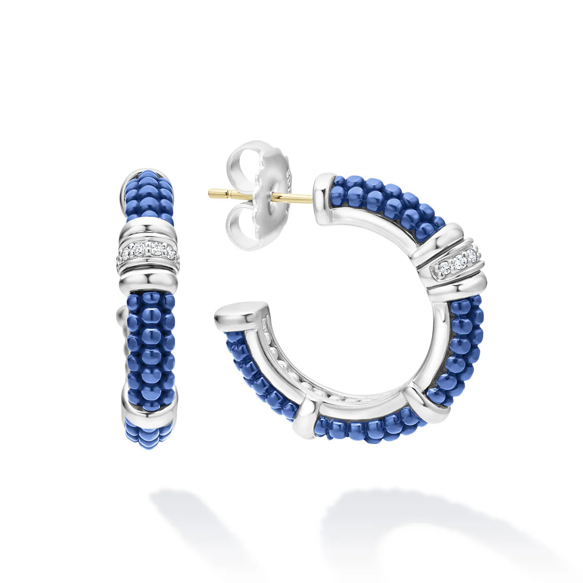 Ultramarine Ceramic and Diamond Hoop Earrings | LAGOS