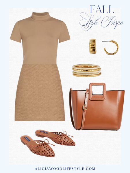 Classic, neutral and elevated will always be a timeless look.   

Knit dress
Turtleneck minidress
Tweed and knit turtleneck minidress
Camel dress 
neutral pump 
tan leather handbag
jacquenus handbags
pearl and gold necklace 
gold hoops