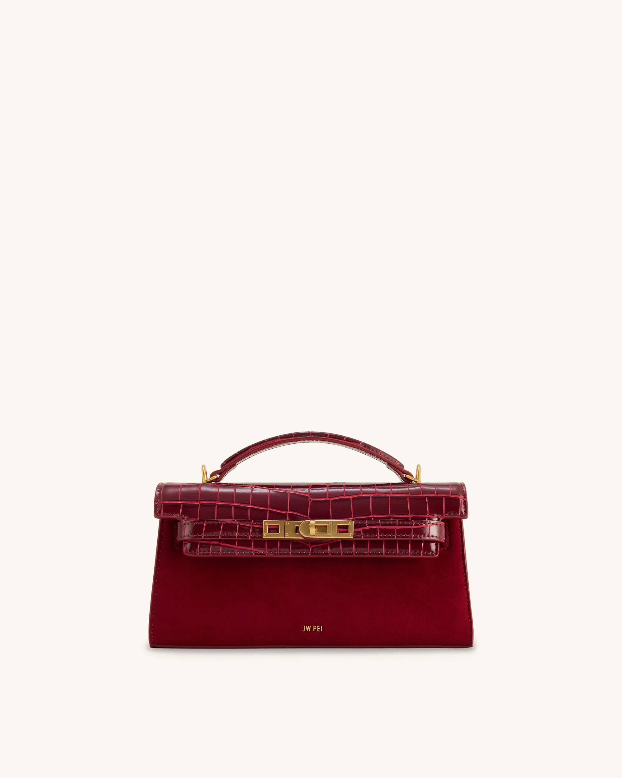 Noor Faux Suede Top Handle Bag - Red | JW PEI US