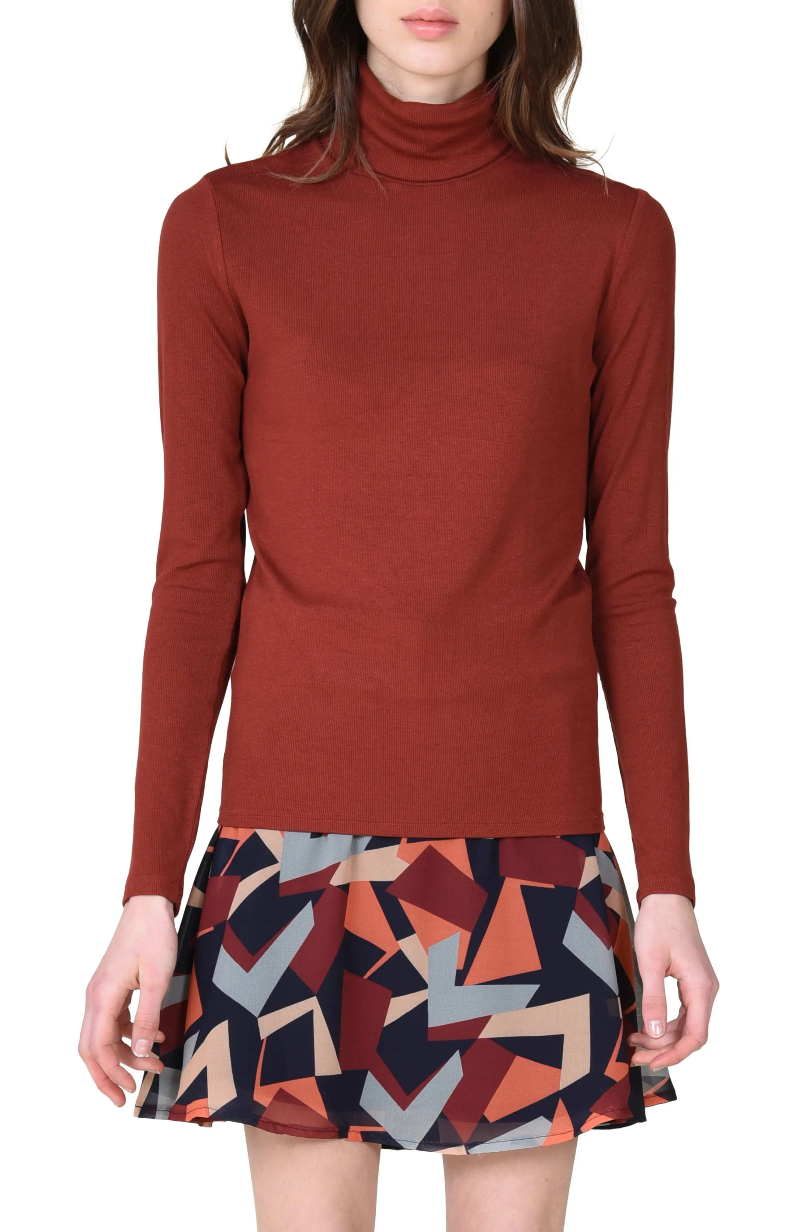 Molly Bracken Lightweight Turtleneck Top in Burnt Orange at Nordstrom, Size Large | Nordstrom