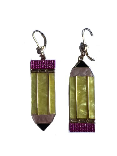 Betsey Johnson Yellow Pencil Pink Sparkle Eraser Dangle Earrings Back To School | Amazon (US)