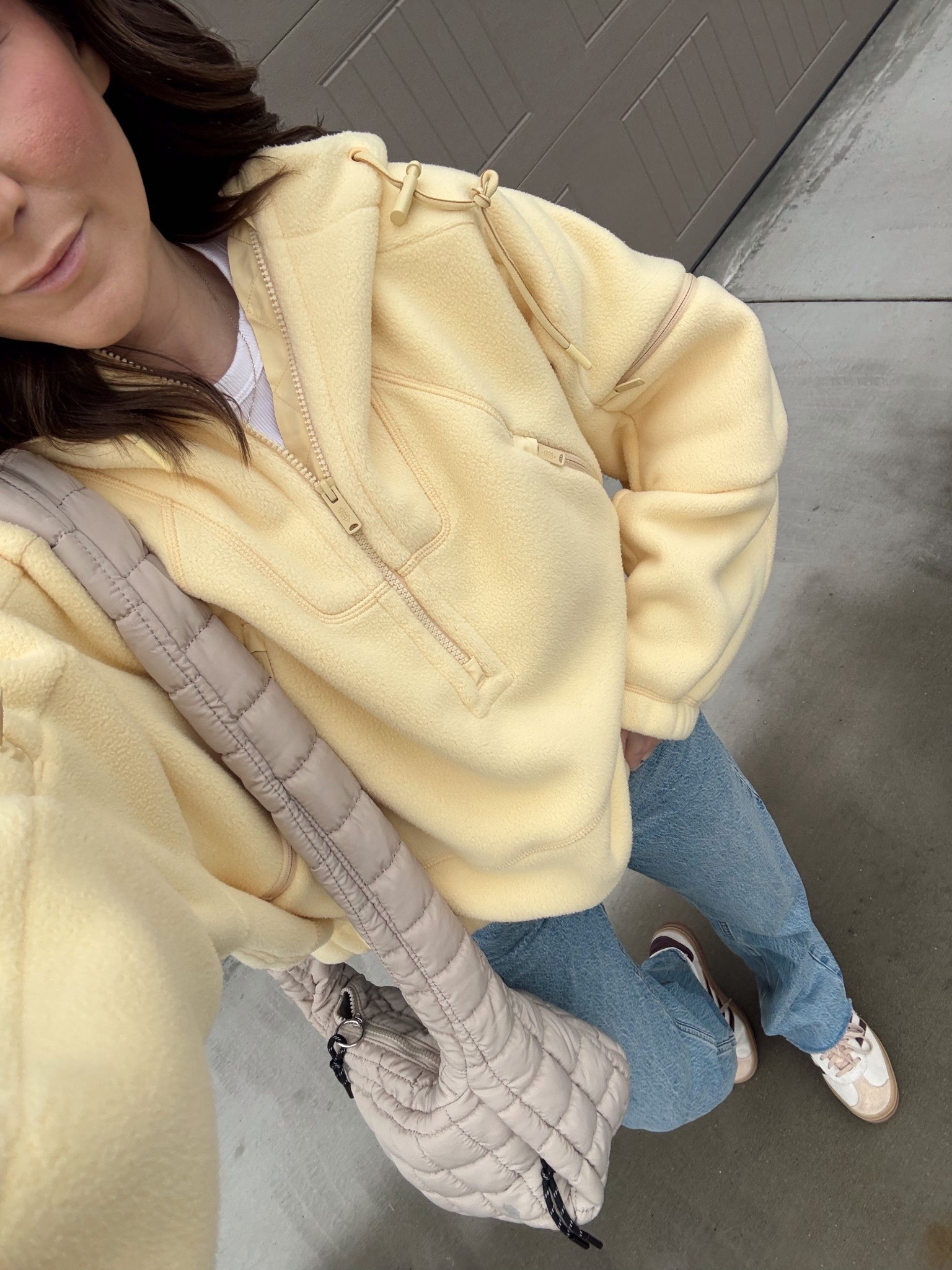 The coziest fleece! Wearing a size small. My denim is currently on sale too, and you can use code DENIMAF for an additional 15% off!

Ootd | yellow fleece pullover | fpmovement | outfit inspo | quilted bag 

#LTKootd #LTKmomlife