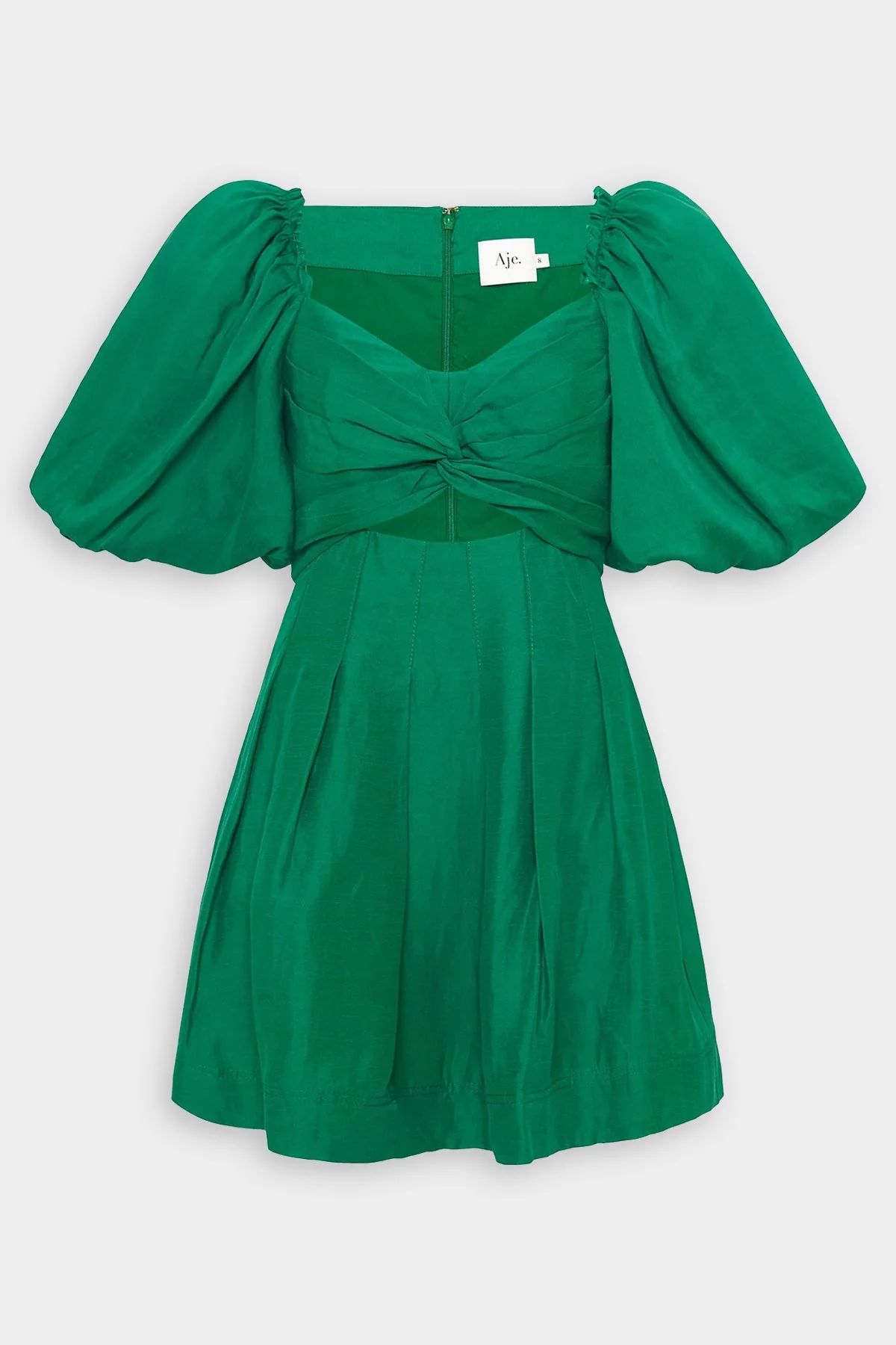 Dusk Knot Puff Sleeve Mini Dress in Emerald Green | Shop Olivia