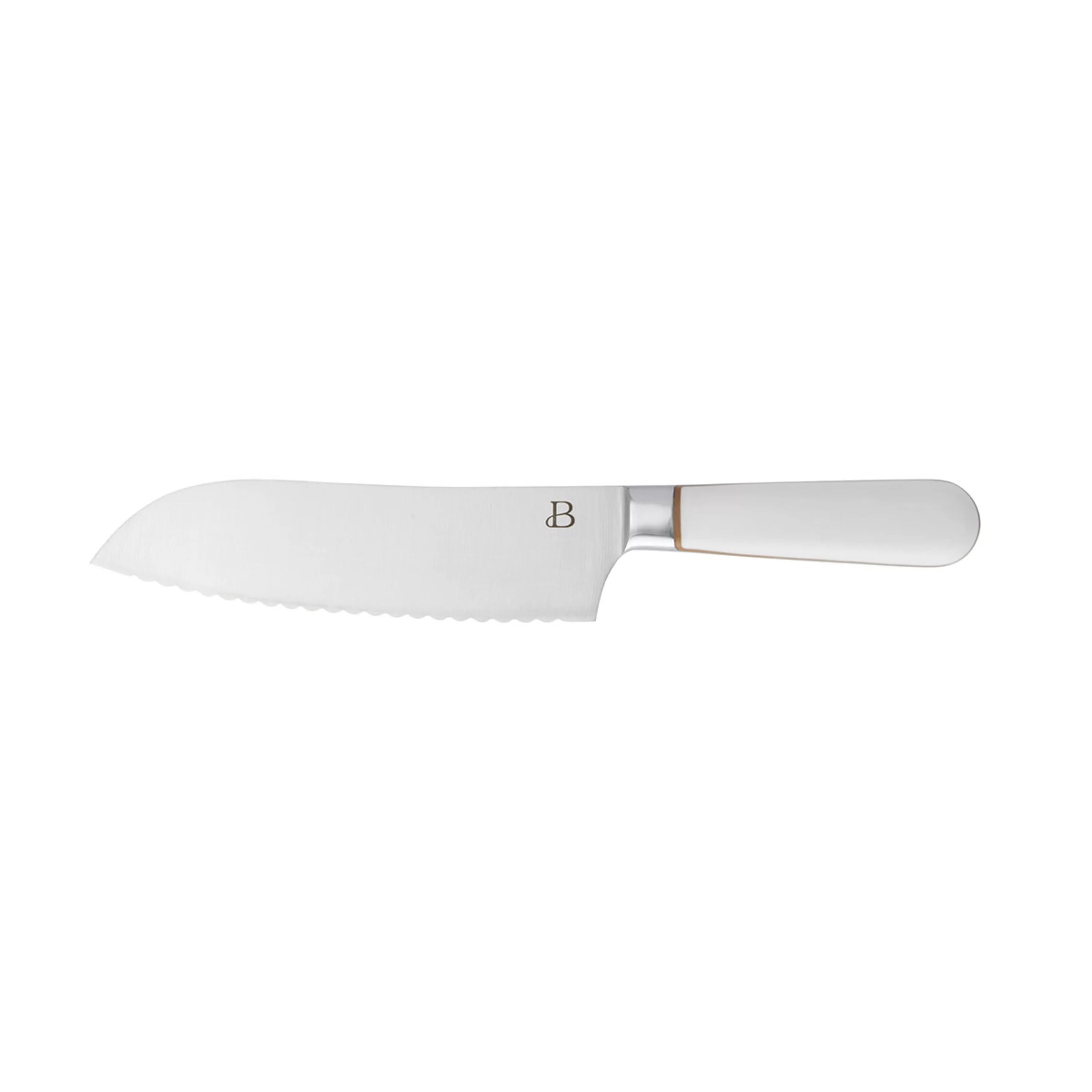 Beautiful by Drew Barrymore 7-inch Forged Signature Serrated Santoku Knife in White with Gold Acc... | Walmart (US)