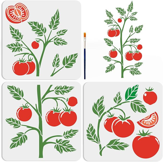MAYJOYDIY 3pcs Tomatoes Stencil 11×21.2inch Splicing Large Farm Vegetable Stencil with Paint Bru... | Amazon (US)