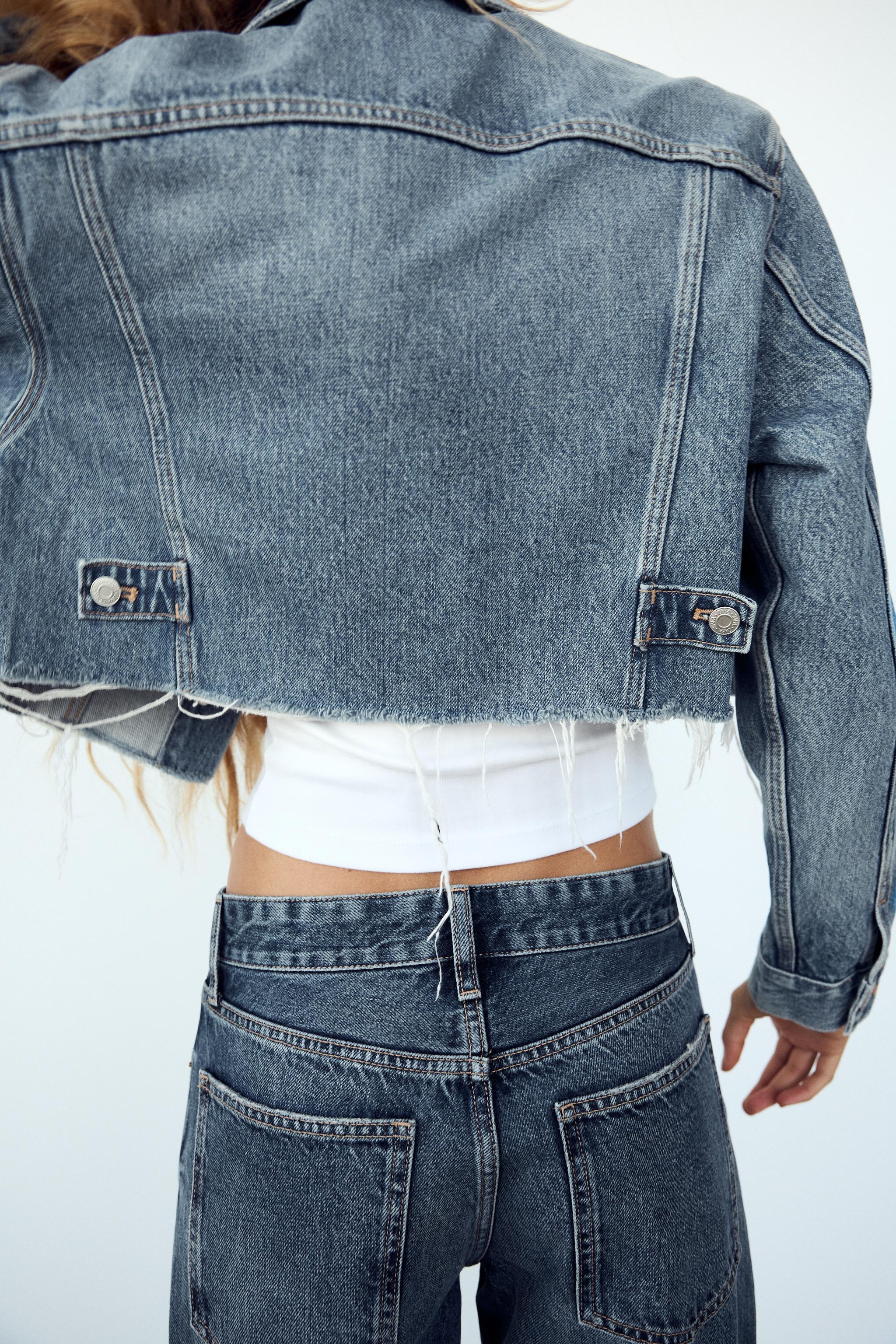 Cropped jacket with lapel collar and long sleeves with dropped shoulders and buttoned cuffs. Patc... | Zara US