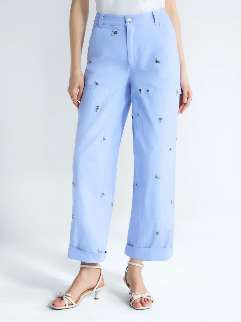 Free Assembly Women's and Women\u2019s Plus Embellished Cotton Carpenter Pants, 30" Inseam, Sizes... | Walmart (US)