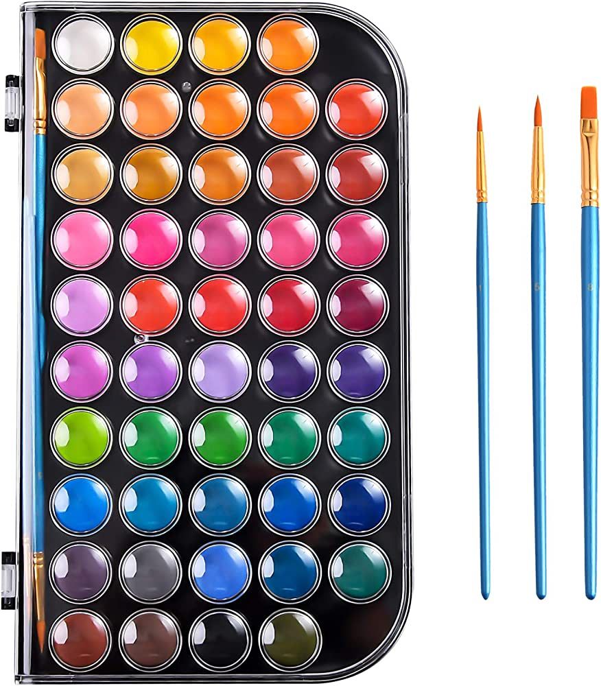 Upgraded 48 Colors Washable Watercolor Paint Set with 3 Brushes and Palette, Non-toxic Paints Set... | Amazon (US)