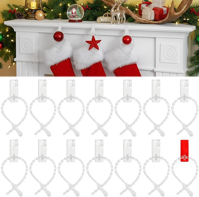 12 Pcs Christmas Clear Garland Hanger Ties for Mantel 10 Inch Silicone Invisible Zip Tie Self Adh... | Amazon (US)