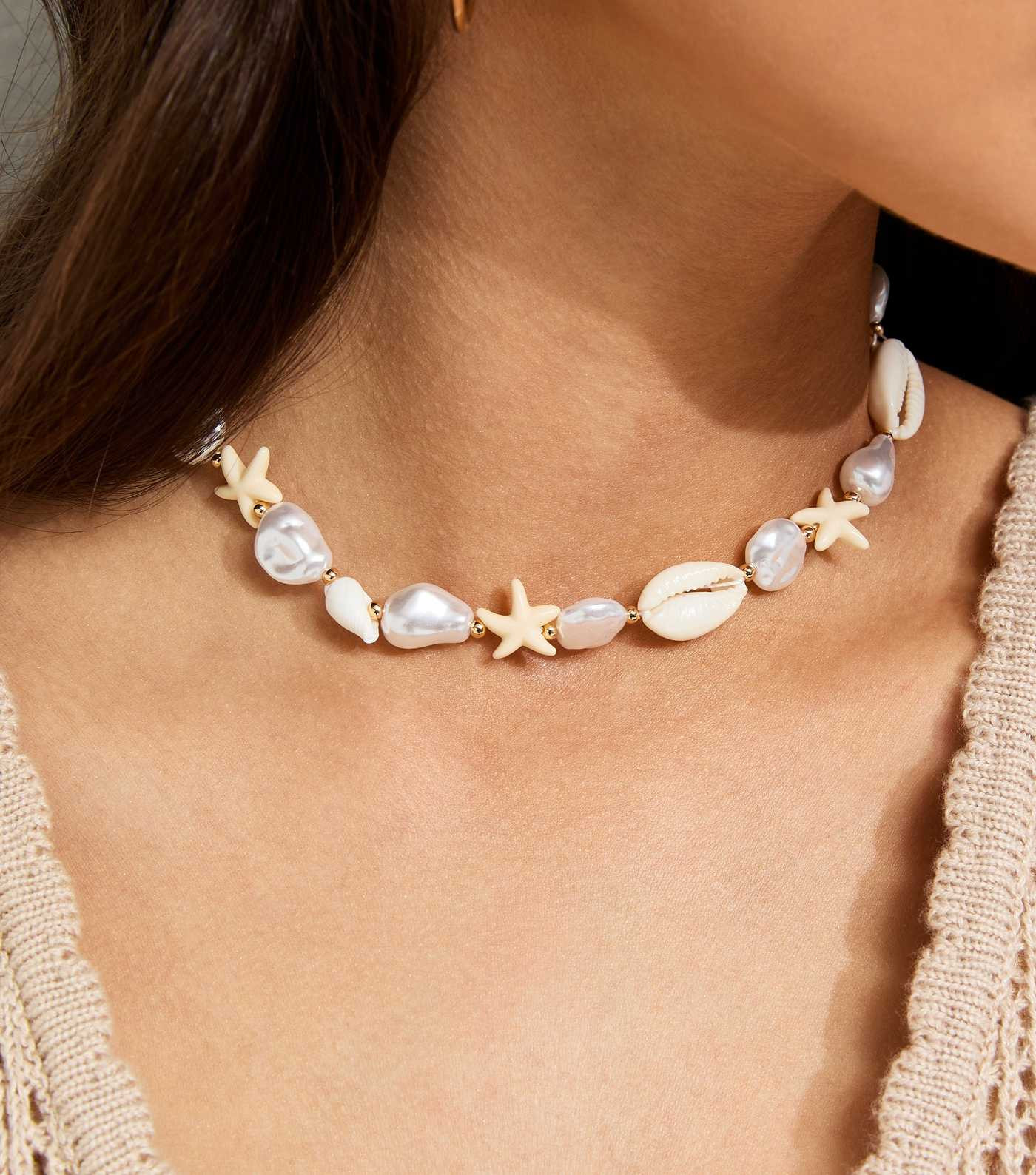 Gold Tone Cream Faux Pearl and Shell Necklace | New Look | New Look (UK)