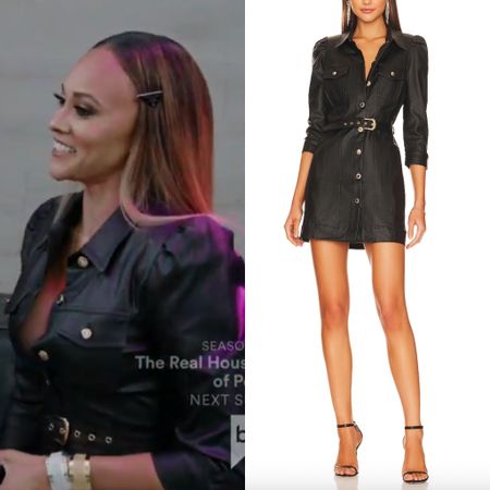 Ashley Darby’s Black Leather Belted Dress