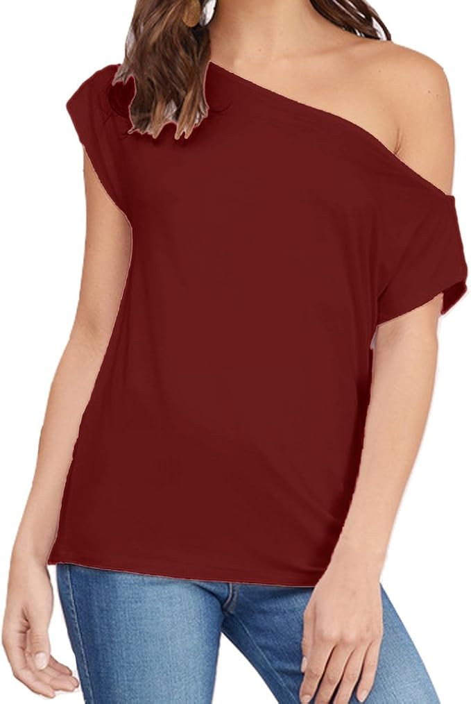 Sarin Mathews Women's Casual Off Shoulder Tops Short Sleeve T Shirts Lose Sexy Tank Tops Blouses | Amazon (US)