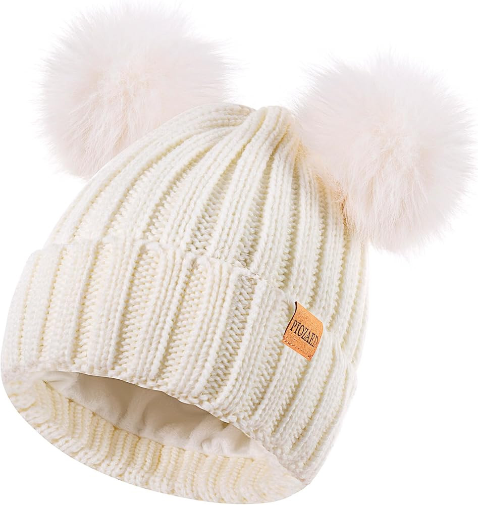 Women's Winter Warm Knit Beanie with Faux Fur Pom Skull Cap Cozy Fleece Lined Hat for Women | Amazon (US)