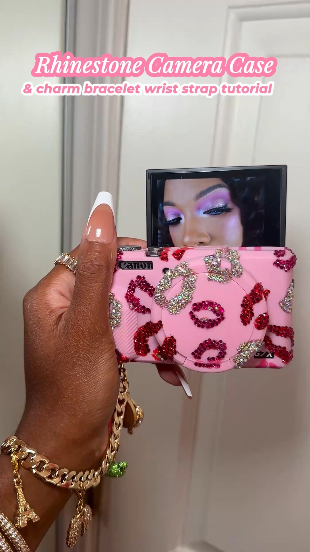 Here is how I customized my pink camera case for my canon G7X Mark III and made my charm bracelet camera wrist strap! 📸💎✨