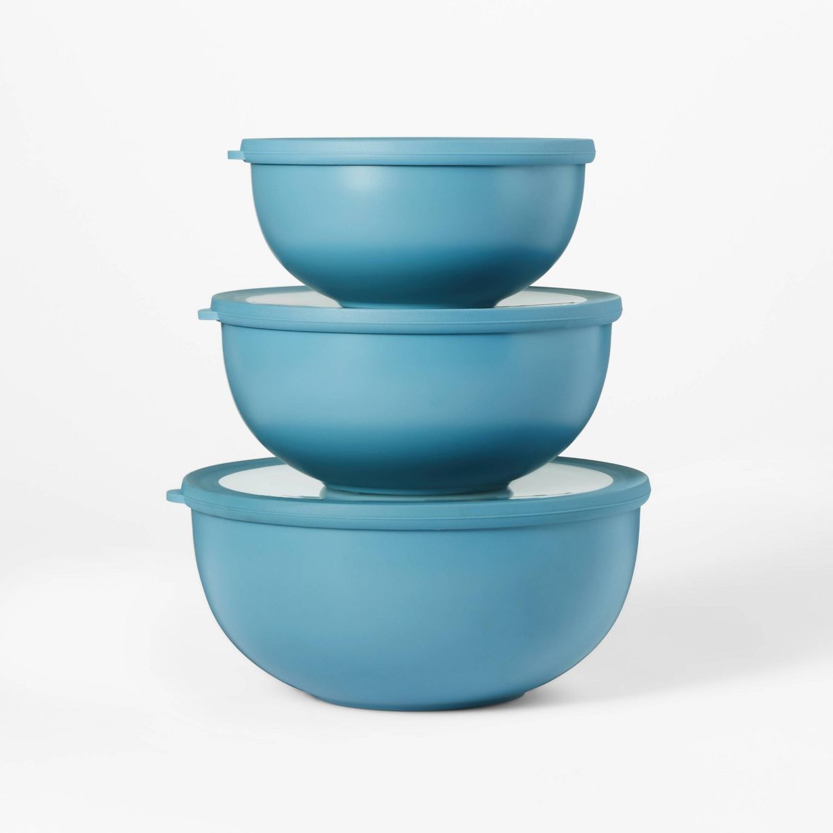 Set of 3 Plastic Mixing Bowl Set with Lids Blue - Figmint™ | Target
