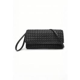 Handwoven Style Flap Faux Leather Bag in Black for Date Nights & Brunches | Chicwish