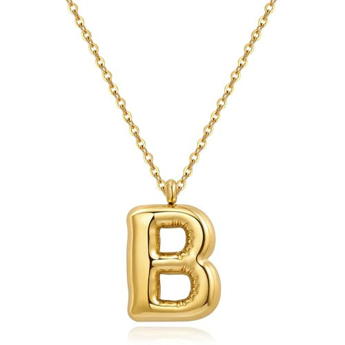 YeGieonr Initial Necklaces for Women, Dainty Gold Necklace with Bubble Letter, Stainless Steel Necklace with 18k Gold Plated, Jewelry Gifts for Women, Valentine’s Day (B) | Amazon (US)