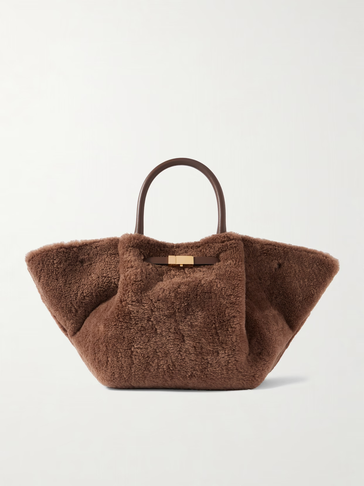 DeMellier - New York Leather-trimmed Shearling Tote - Brown | NET-A-PORTER (US)