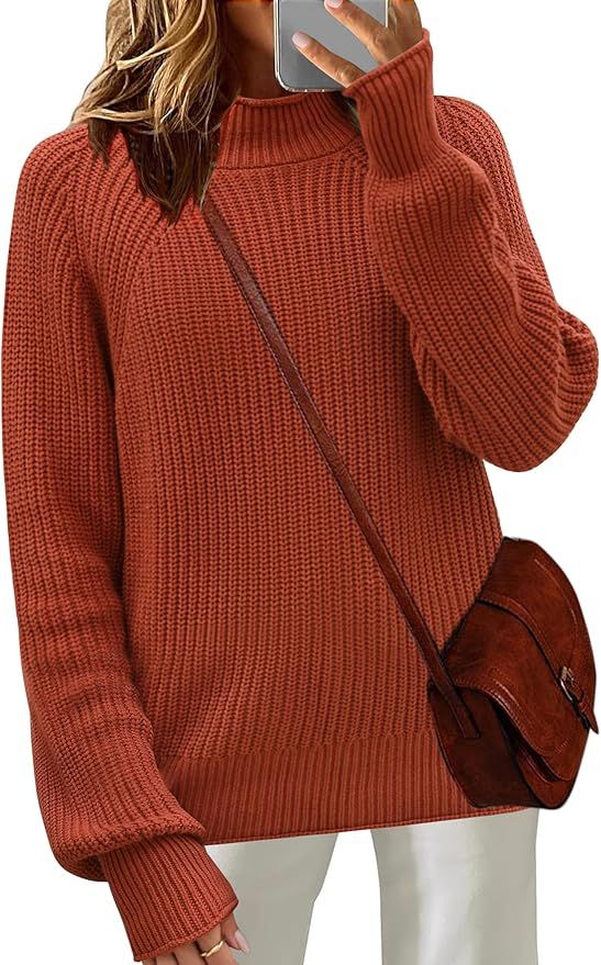 Zeagoo Women's 2024 Fall Turtleneck Sweaters Trendy Loose Long Sleeve Knit Pullover Jumper Tops | Amazon (US)