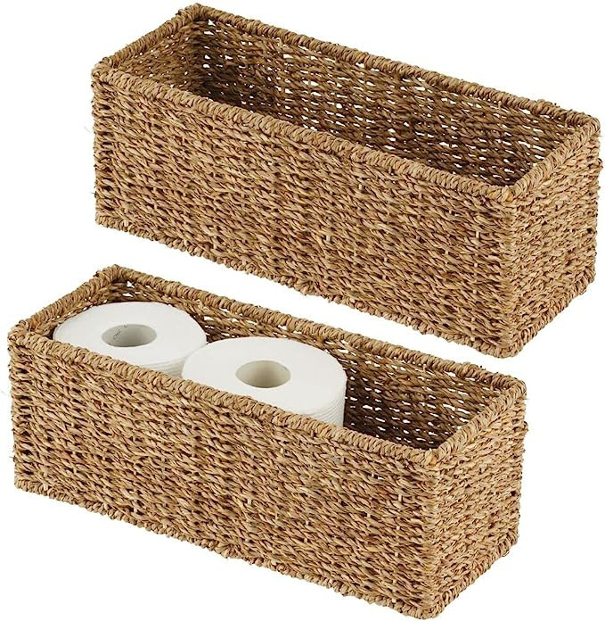 mDesign Small Natural Woven Seagrass Bathroom Toliet Roll Holder Storage Organizer Basket Bin; Us... | Amazon (US)