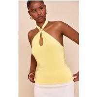 Lemon Double Layer Slinky Trim Halter Neck Long Top | PrettyLittleThing US