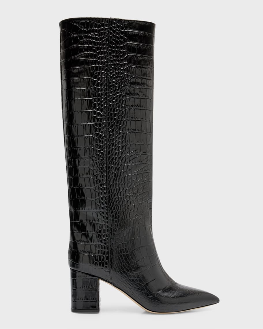 Paris Texas Anja Croco Block-Heel Knee Boots | Neiman Marcus