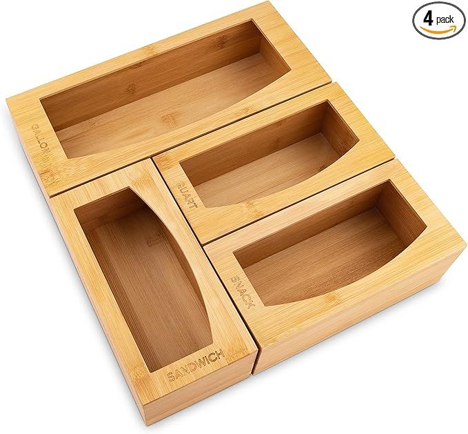Daily Creations Food Storage Bag Organizer - Bamboo Wood Kitchen Drawer Holders Compatible with G... | Amazon (US)