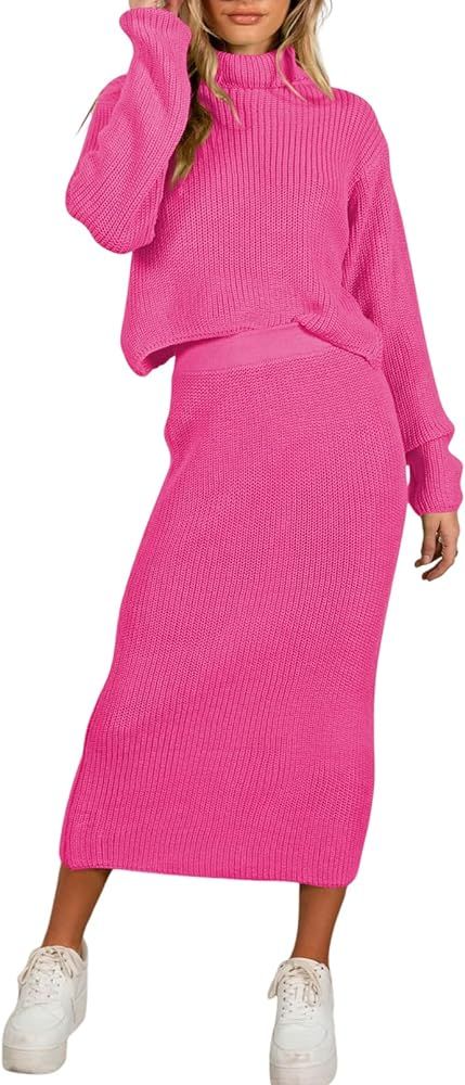 Pink Queen Women's Fall 2 Piece Sweater Set Rib Knit Long Sleeve Cross Criss Top Maxi Bodycon Ski... | Amazon (US)