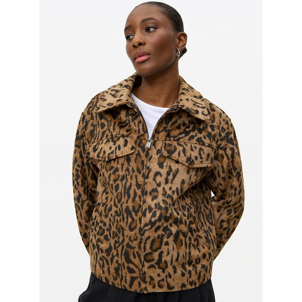 Leopard Print Boxy Trucker Jacket S | Tu Clothing