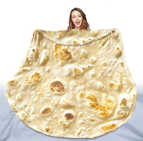 QiyI Burritos Tortilla Throw Blanket for Adult and Kids, 2.0 Double Sided Giant Food Blanket, Funny Gifts Cool Stuff, 72" Novelty Round Wrap Blanket, 300 GSM Warm Soft Flannel Taco Blanket, Yellow | Amazon (US)