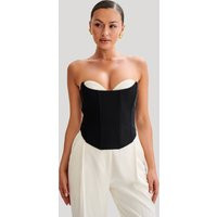 Oceane Contrast Suiting Strapless Corset - Black | MESHKI US