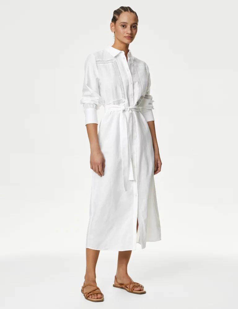 Cotton Rich Collared Belted Midi Shirt Dress | Marks & Spencer (UK)