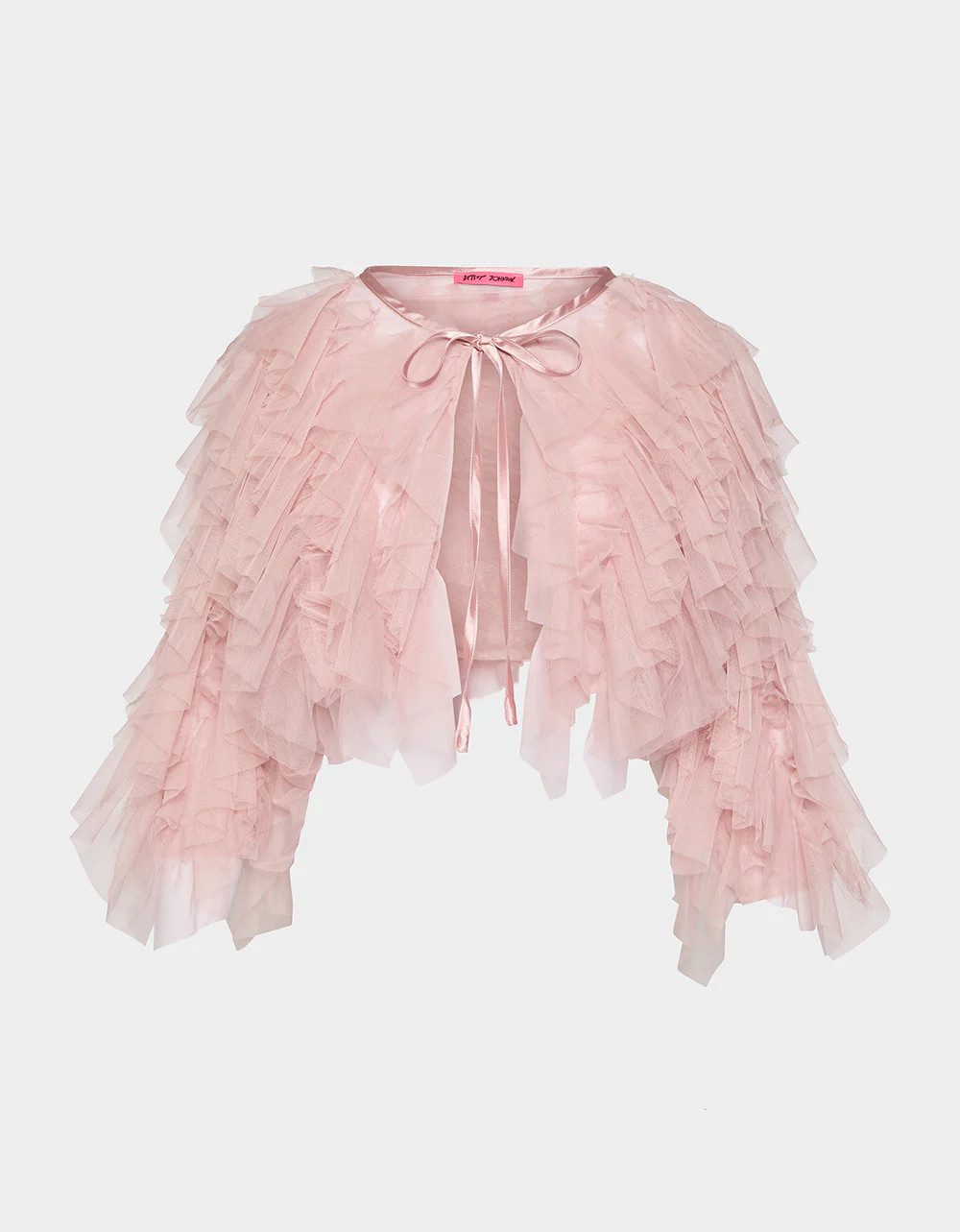 PRIMA PUFF PINK Women's Pink Blush Tulle Shawl Jacket | Betsey Johnson