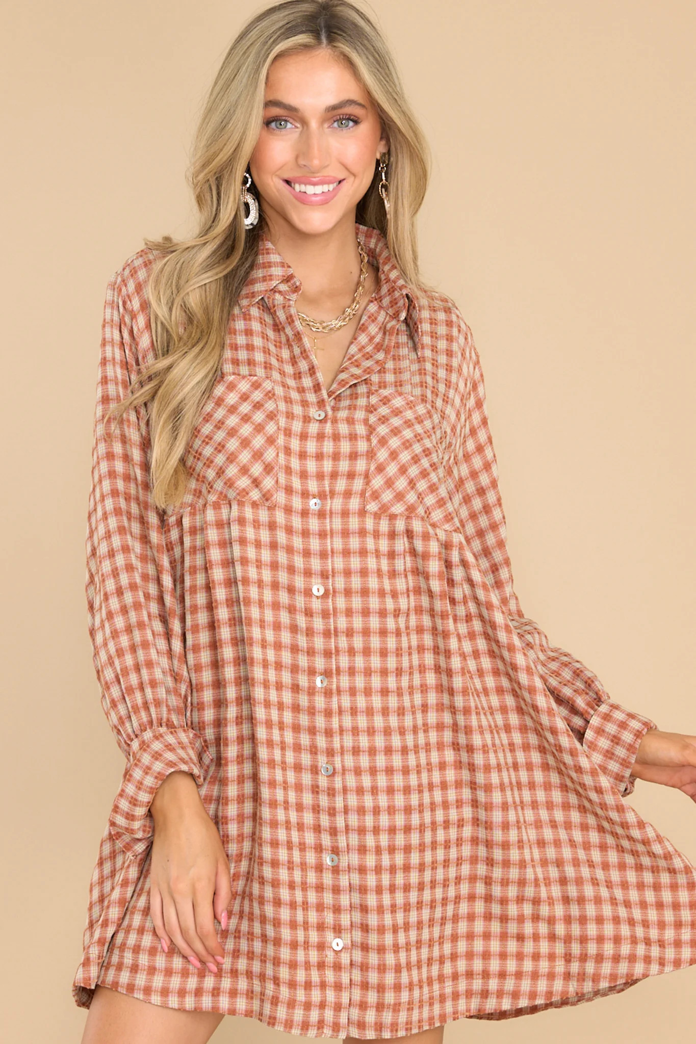 Braver Than Belief Brown Plaid Dress | Red Dress 