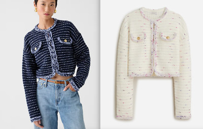 NWT J.Crew $198 Cropped lady jacket in marled yarn, Ivory Sesame, Sz S | eBay US