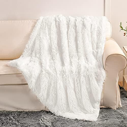 Yusoki White Faux Fur Throw Bed Blanket,2 Layers,50" x 60", Soft Fuzzy Fluffy Plush Couch Blanket Fu | Amazon (US)