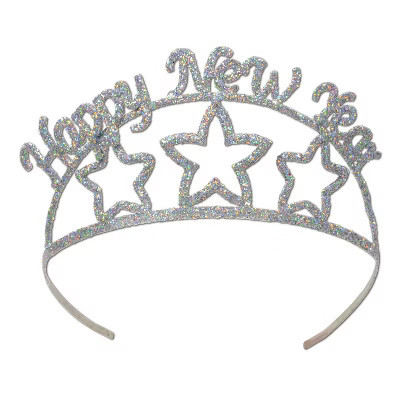 Beistle Glittered Metal Happy New Year Tiara, (1/Pkg) Silver | Target