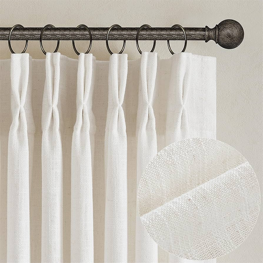 Natural Pinch Pleated Linen Curtains 84 Inch Length 2 Panels for Living Room Bedroom Textured Cre... | Amazon (US)