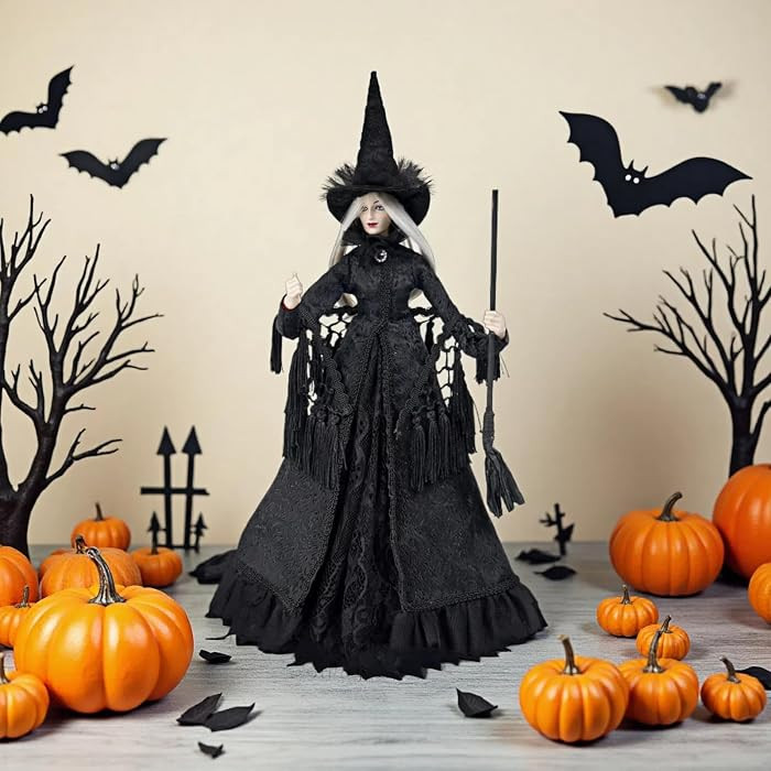 Braxio Halloween Decorations Indoor Collectible Figurines - Black Fabric Witch with Hat and Broom Ornaments Gothic Decor for Halloween Party Decorations 9.5 * 4.5 * 19.25 Inch | Amazon (US)