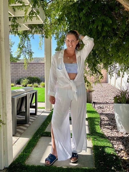 Love the Kona Sol bathing suit coverups, I am wearing the button down and pool pants. Perfect for the beach, vacation or the pool. I’m wearing a large in both, should’ve stuck to my true size medium. 

#LTKSwim #LTKShoeCrush #LTKSeasonal